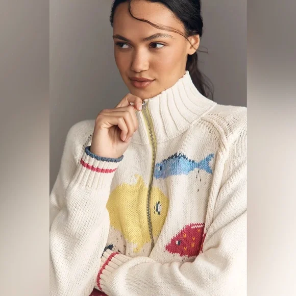 Anthropologie Pilcro Fish Icon Zip-Up Sweater - Picture 2 of 8